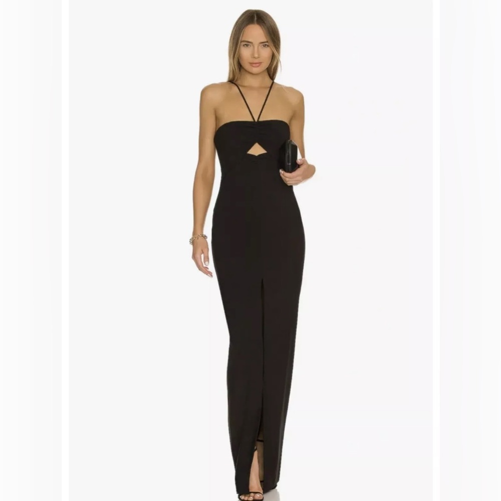 NWT LIKELY ROCKY GOWN Black Sz 0 Cut Out Maxi Bodycon Dress Center Slit $398